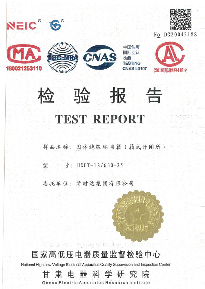 HXGT-12/630-25固體絕緣環(huán)網(wǎng)箱(開(kāi)閉所)(檢驗(yàn)報(bào)告)