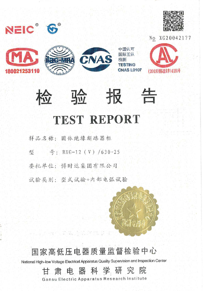 BXG-12(V)/630-25固體開(kāi)關(guān)柜(檢驗(yàn)報(bào)告)